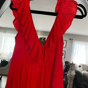 Zara Deep Orange Ruffled V Neck Maxi Dress